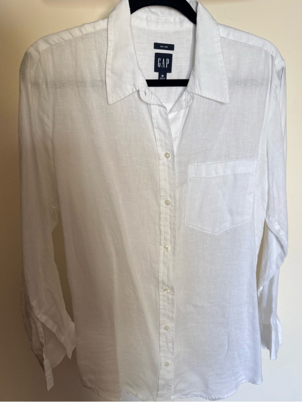 GAP White Linen Button-Down Shirt with Navy Label